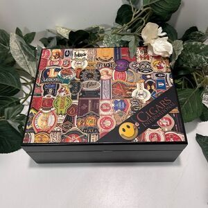 Cigars International Humidor Box Container With Smiley 8 5/8 W X 3”H Multicolor